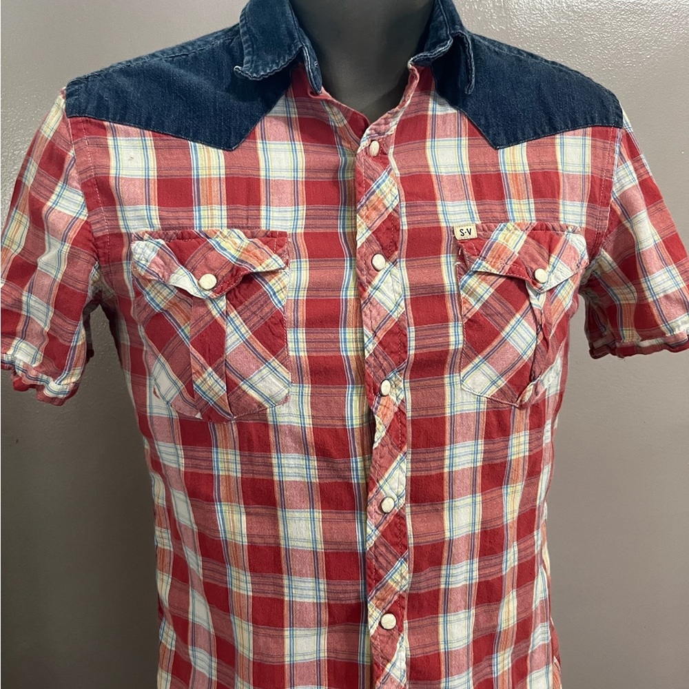 PacSun Red and Blue Casual Button Down Shirt